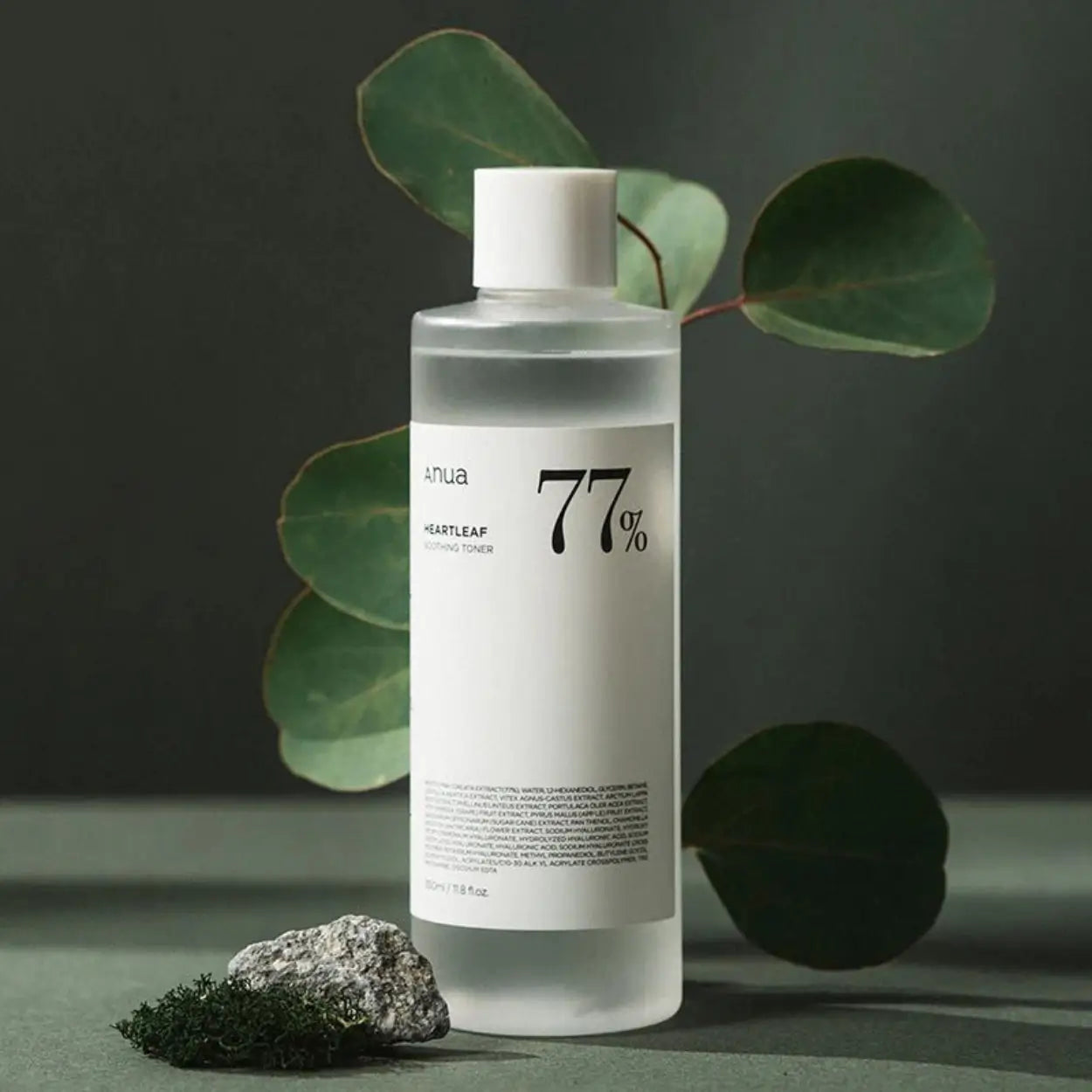 ANUA Heartleaf 77% Soothing Toner com frasco e folhas decorativas – tónico coreano refrescante para pele sensível, com ação calmante e anti-inflamatória, cosmética coreana, skincare k-beauty Portugal