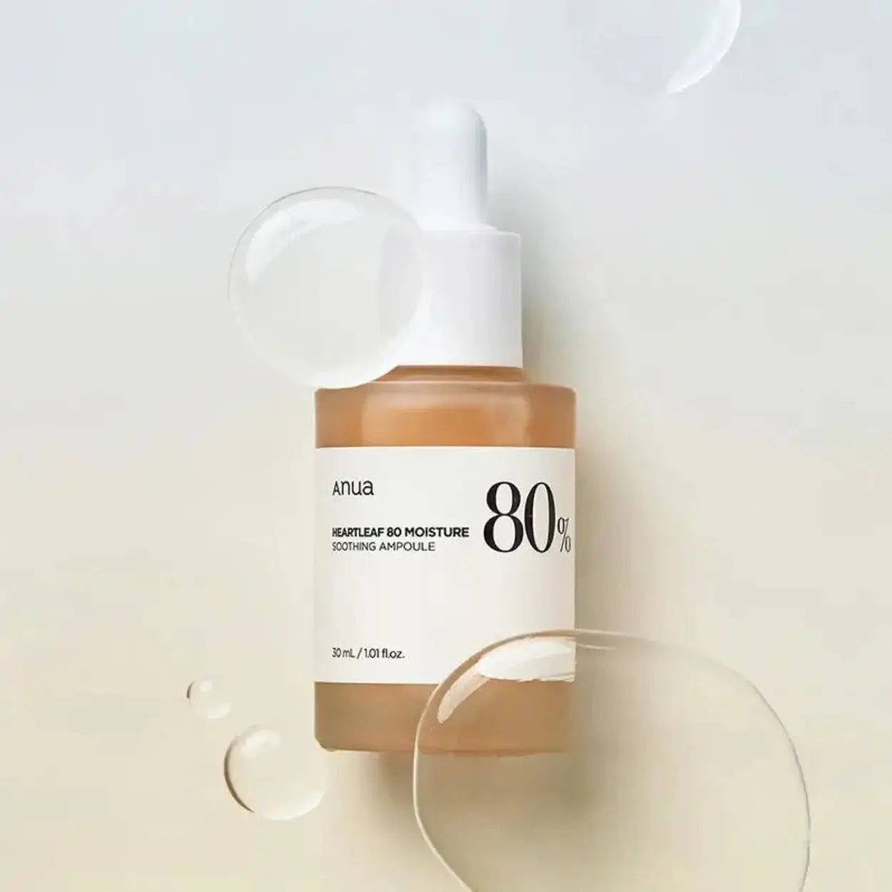 ANUA Heartleaf 80% Soothing Ampoule sobre fundo branco – ampola ultra calmante com houttuynia cordata para vermelhidão e irritação, cosmética coreana, skincare k-beauty Portugal