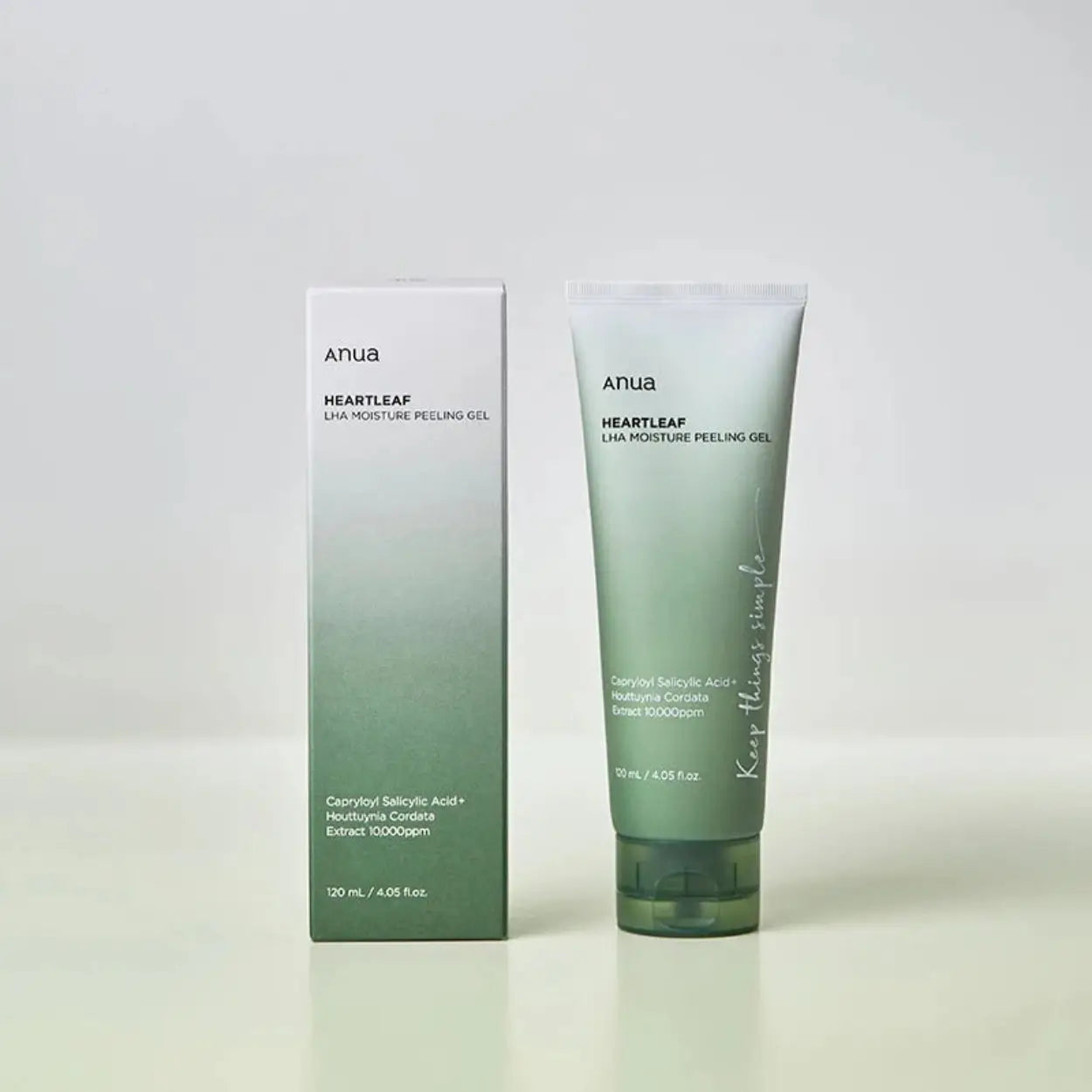 Duas embalagens do ANUA Heartleaf LHA Moisture Peeling Gel lado a lado – produto coreano esfoliante e hidratante com ingredientes calmantes e fórmula não irritante, cosmética coreana, skincare k-beauty Portugal