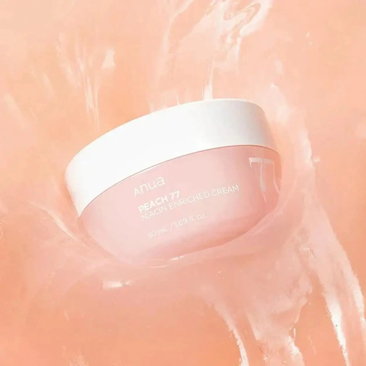 ANUA Peach 77% Niacin Enriched Cream submerso em água – creme de rosto hidratante e refrescante com ingredientes iluminadores, ideal para pele baça, cosmética coreana, skincare k-beauty Portugal