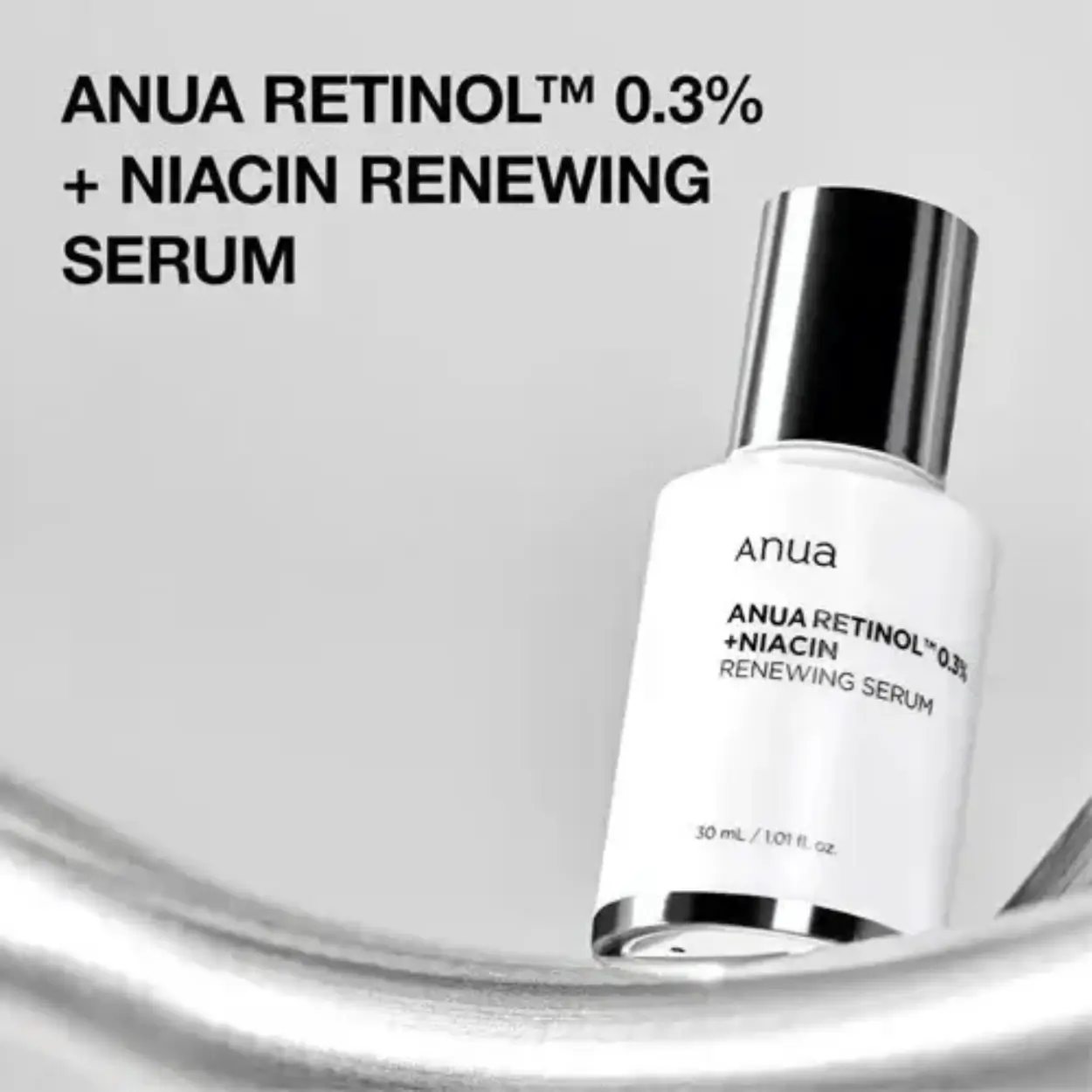 ANUA Retinol 0.3% + Niacin Renewing Serum em destaque no rótulo e textura fluida – tratamento noturno com efeito antienvelhecimento, poros refinados e firmeza, cosmética coreana, skincare k-beauty Portugal