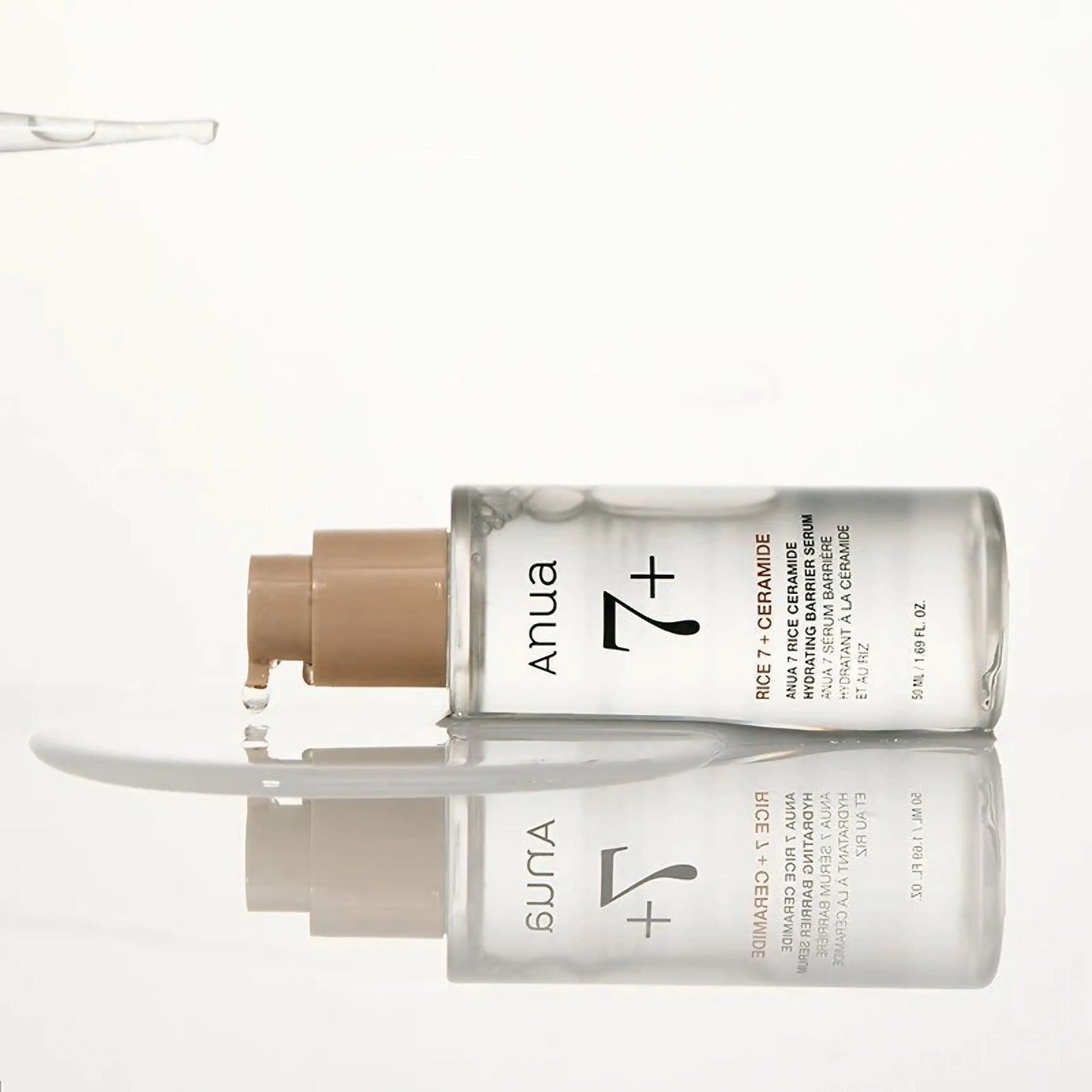 ANUA Rice 7 Ceramide Hydrating Barrier Serum com espiga e frasco deitado – sérum leve com 7 tipos de ceramidas, fortalece e acalma a pele, cosmética coreana, skincare k-beauty Portugal