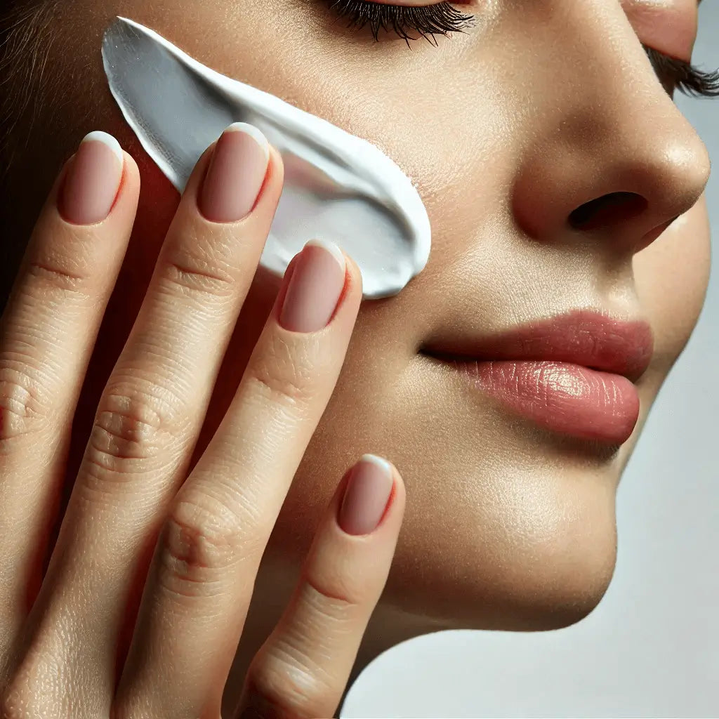 Aplicação de creme hidratante no rosto — etapa de hidratação e nutrição essencial no skincare coreano para rosto. Fortalece a barreira cutânea, previne a perda de água e ajuda a controlar oleosidade. Cosmética coreana para pele saudável – skincare k-beauty Portugal.