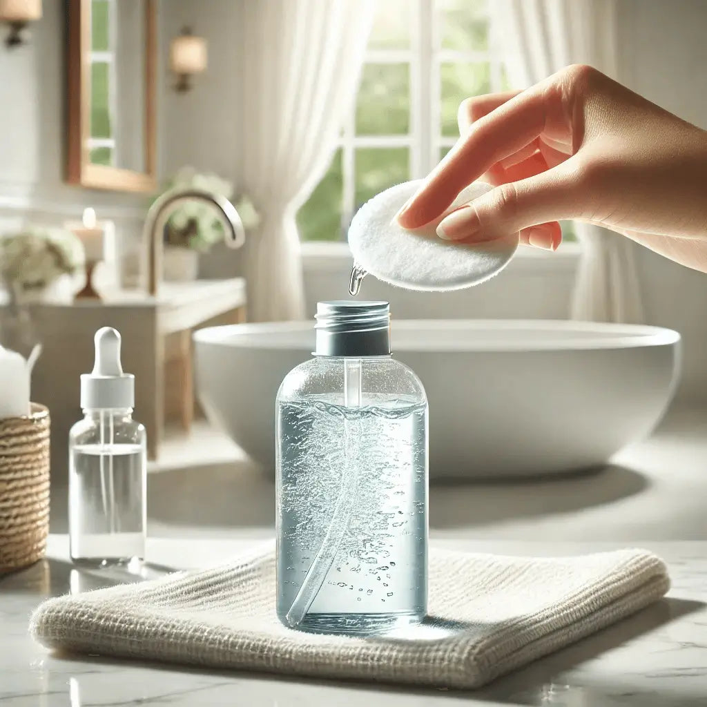 Tónico facial a ser aplicado num disco de algodão — passo essencial da rotina de skincare coreano para rosto, com fórmulas para equilibrar o pH da pele, hidratar e reduzir os poros. Cosmética coreana para todos os tipos de pele – skincare k-beauty Portugal.