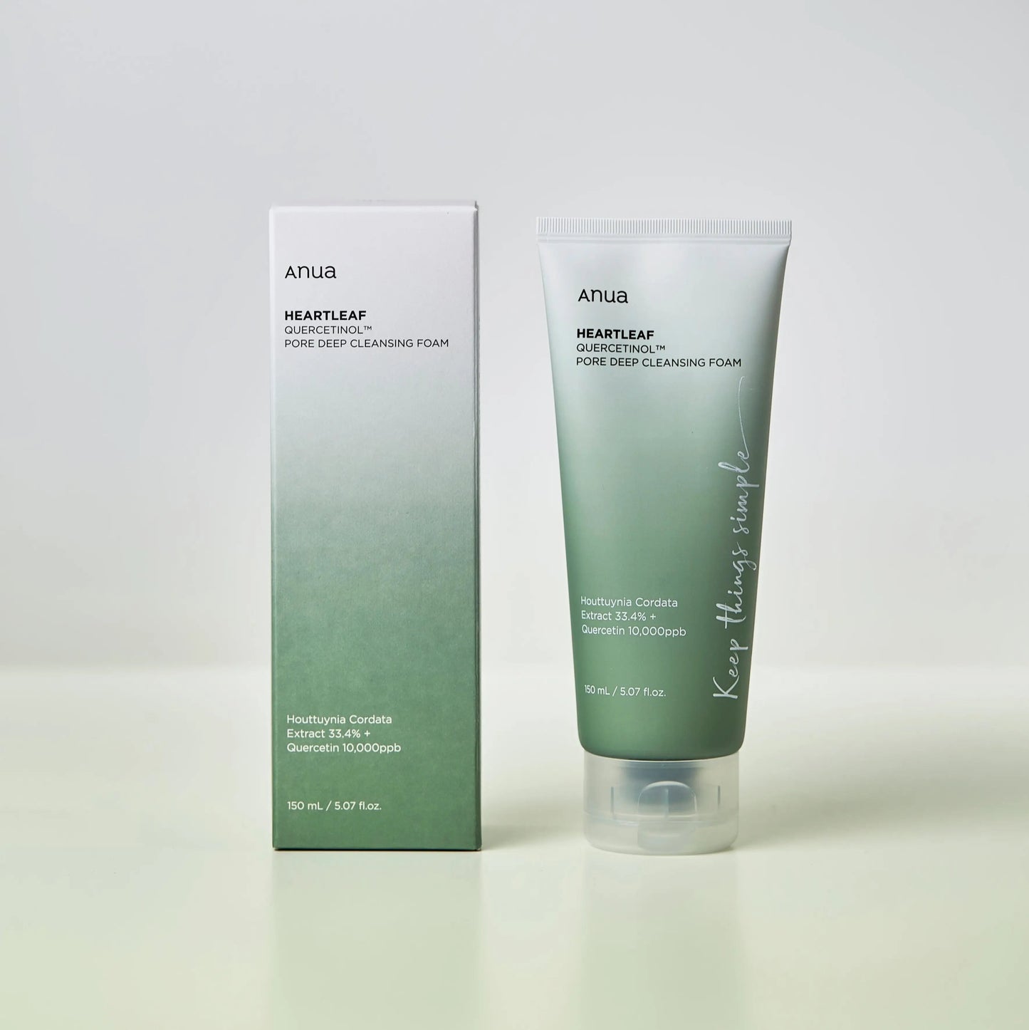 Heartleaf Quercetinol Pore Deep Cleansing Foam da Anua – espuma de limpeza profunda com extrato de houttuynia cordata (33,4%) e quercetina. Remove impurezas e excesso de oleosidade sem ressecar, deixando a pele fresca e equilibrada. Um essencial da cosmética coreana e do k-beauty para uma limpeza eficaz e suave