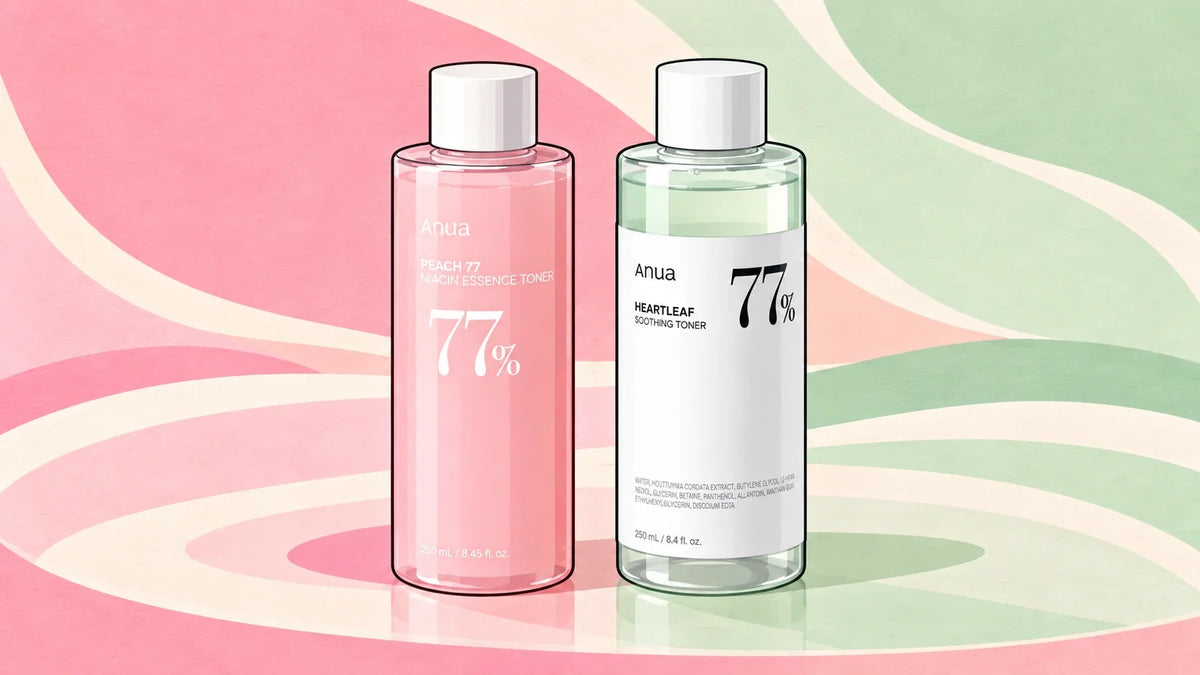 Tónicos — ilustração de Anua Peach 77 e Heartleaf 77