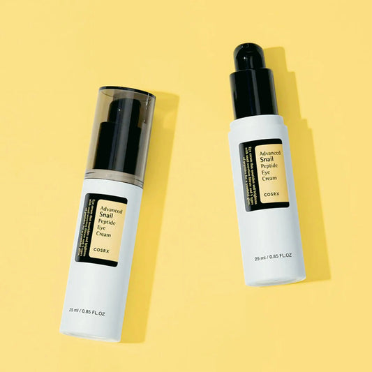 Advanced Snail Peptide Eye Cream da COSRX – creme de olhos k-beauty com mucina de caracol e péptidos para hidratação profunda, ação anti-idade e redução de papos e olheiras. Ideal para pele seca e madura. Cosmética coreana disponível em Portugal