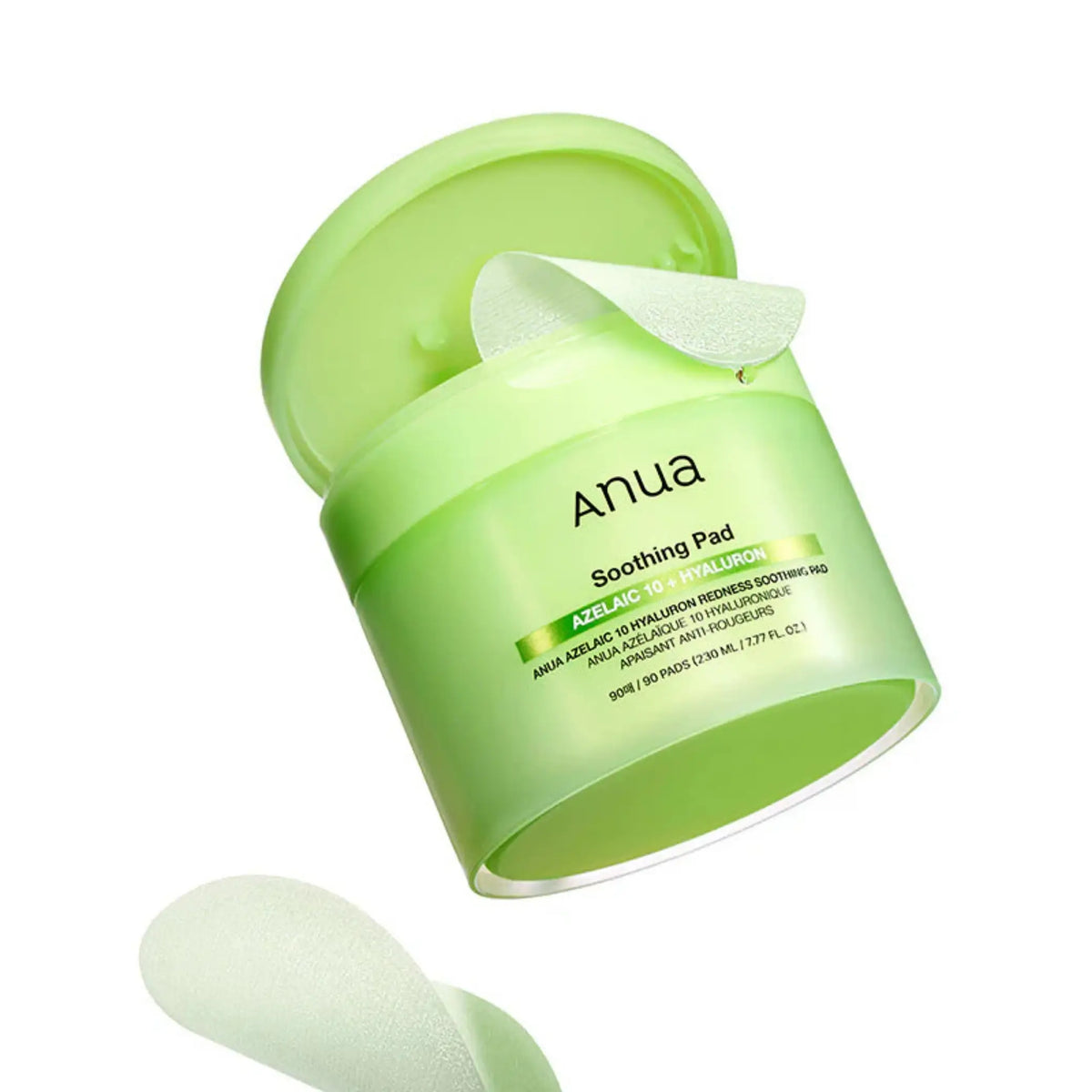 Anua Azelaic 10 Hyaluron Redness Soothing Pad com disco húmido em destaque