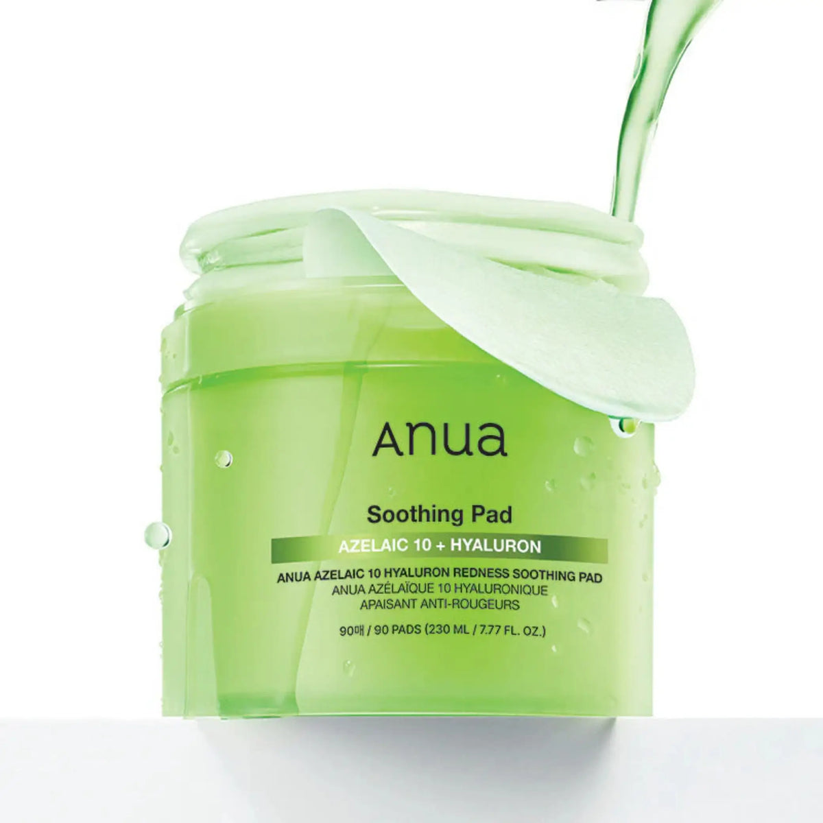 Anua Azelaic 10 Hyaluron Redness Soothing Pad em vista frontal com discos no topo