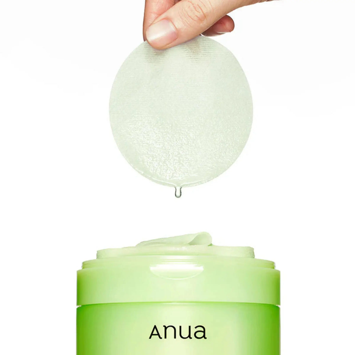 Anua Azelaic 10 Hyaluron Redness Soothing Pad com frasco verde e discos