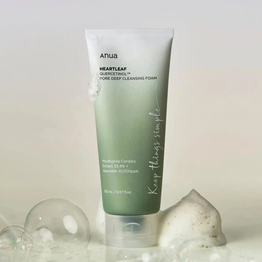 ANUA Heartleaf Quercetinol Pore Deep Cleansing Foam com espuma suave e bolhas – gel de limpeza facial coreano com heartleaf e quercetinol para poros e oleosidade, cosmética coreana, skincare k-beauty Portugal