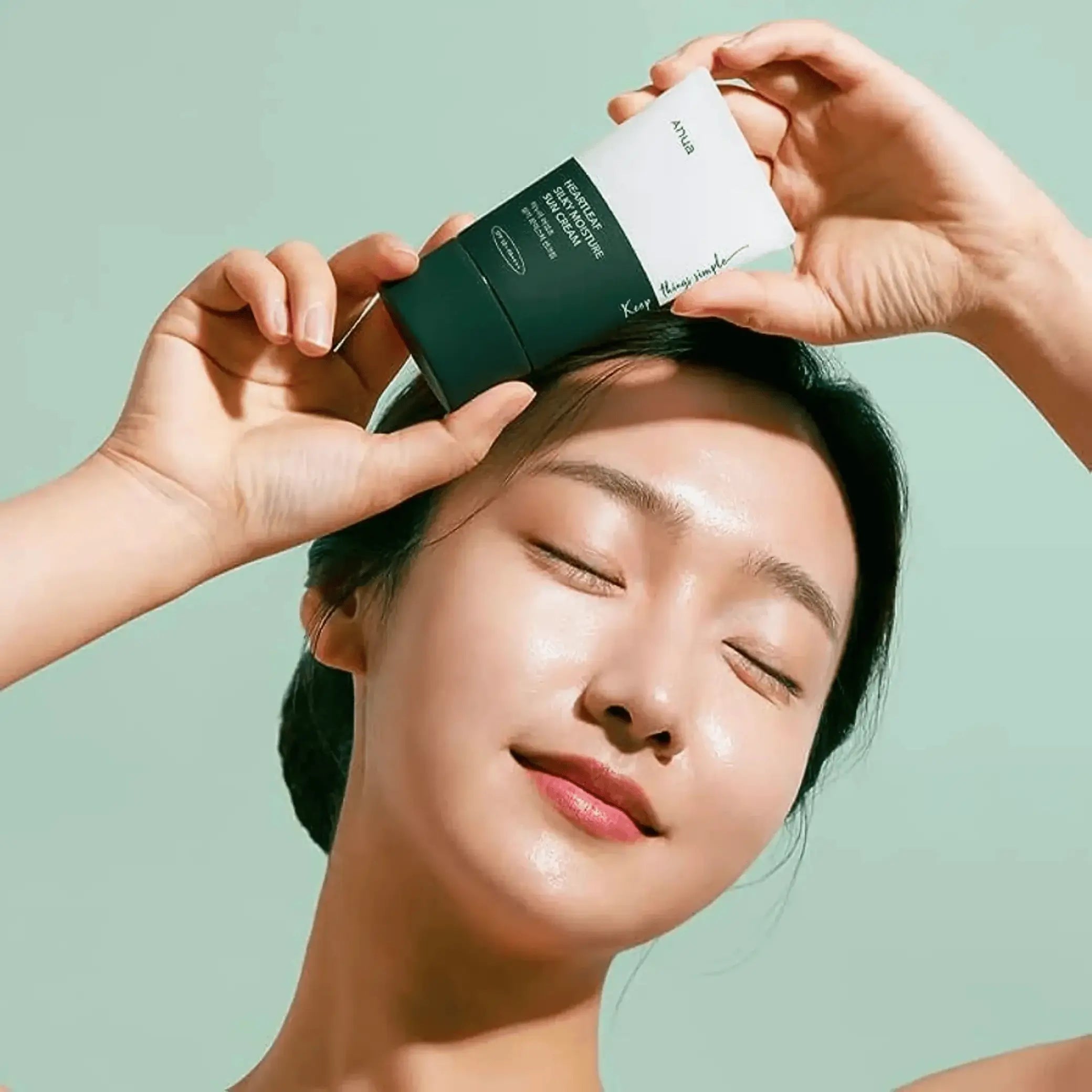 ANUA – Heartleaf Silky Moisture Sun Cream SPF50+, aplicação diária de SPF50+ PA++++ sob a maquilhagem, skincare Portugal cosmética coreana