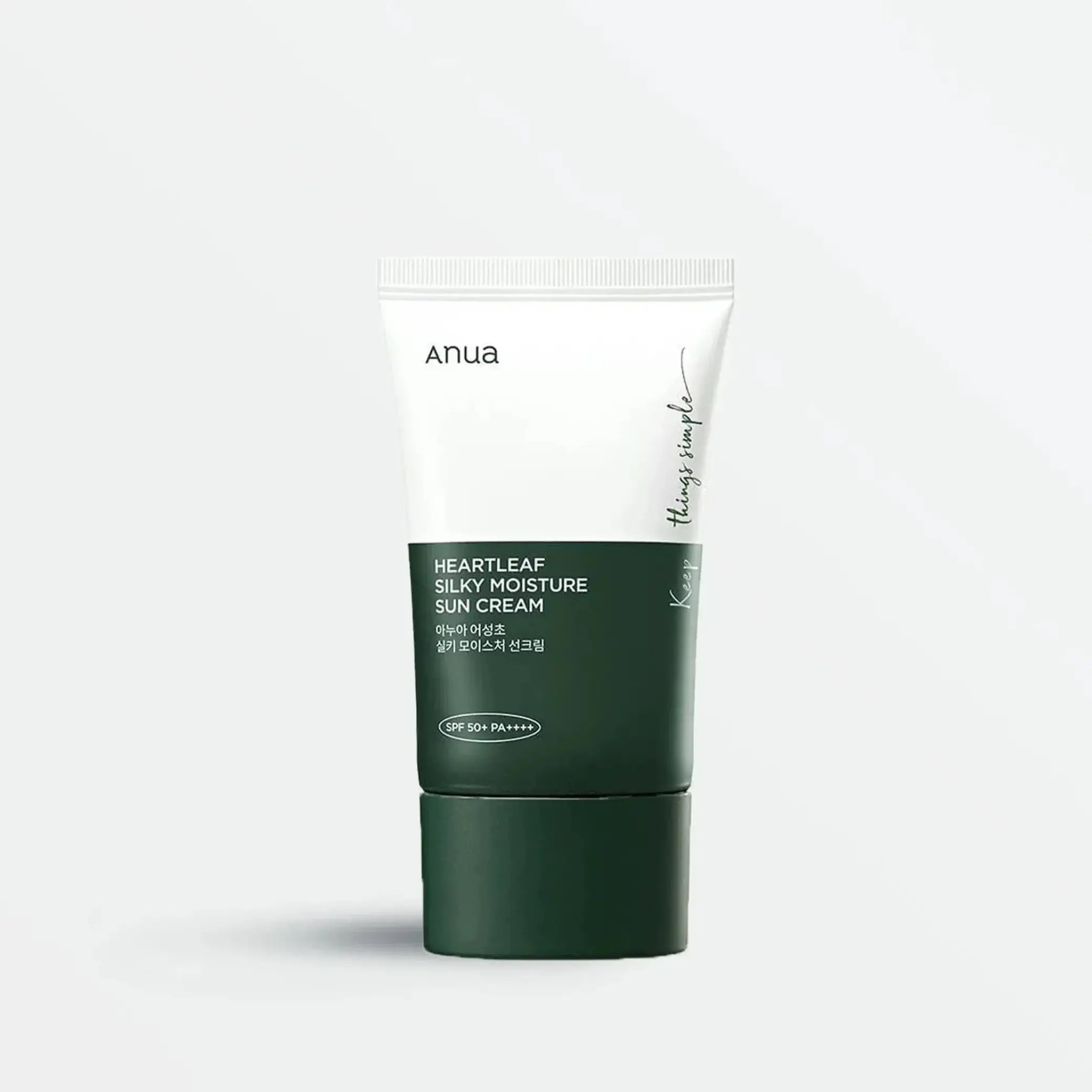 ANUA – Heartleaf Silky Moisture Sun Cream SPF50+, proteção solar de amplo espectro sem marca branca, skincare Portugal cosmética coreana