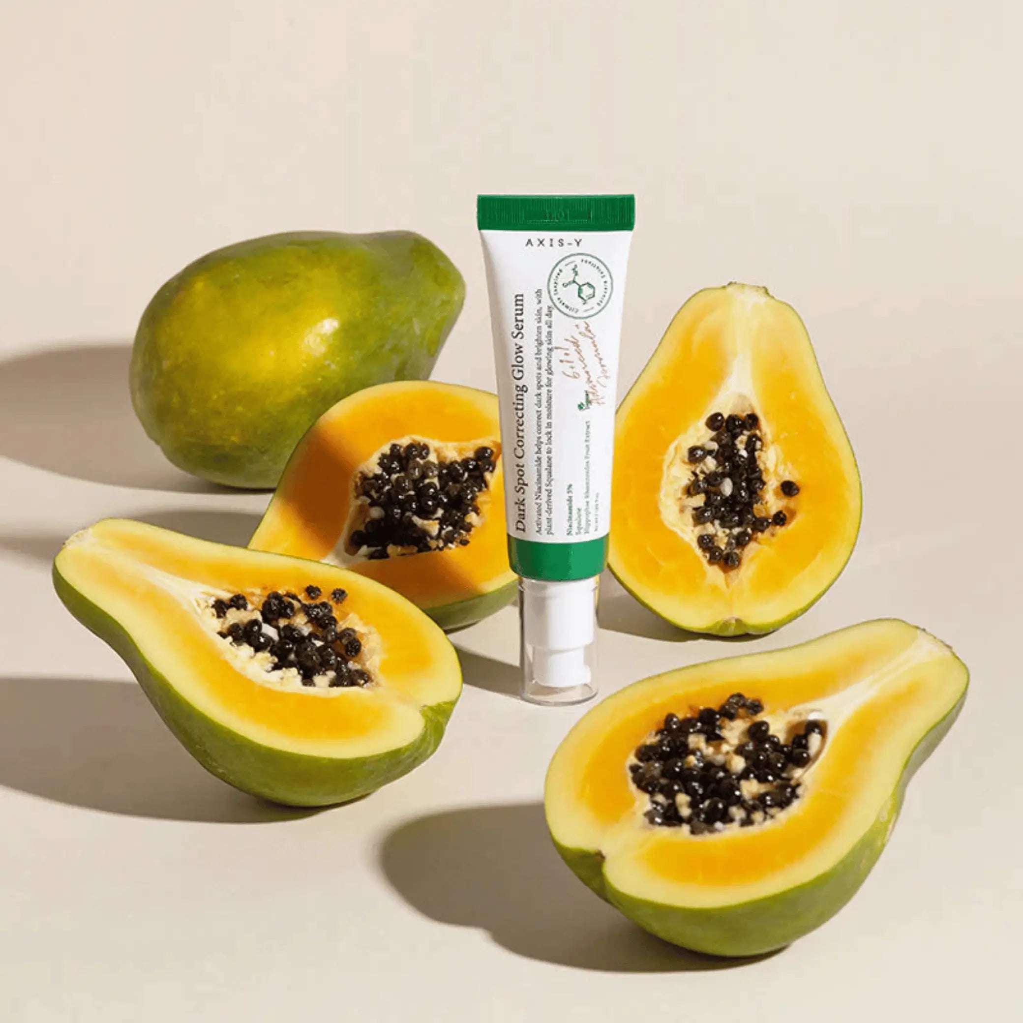 Dark Spot Correcting Glow Serum da AXIS-Y com papaia uniformização do tom cosmética coreana Portugal