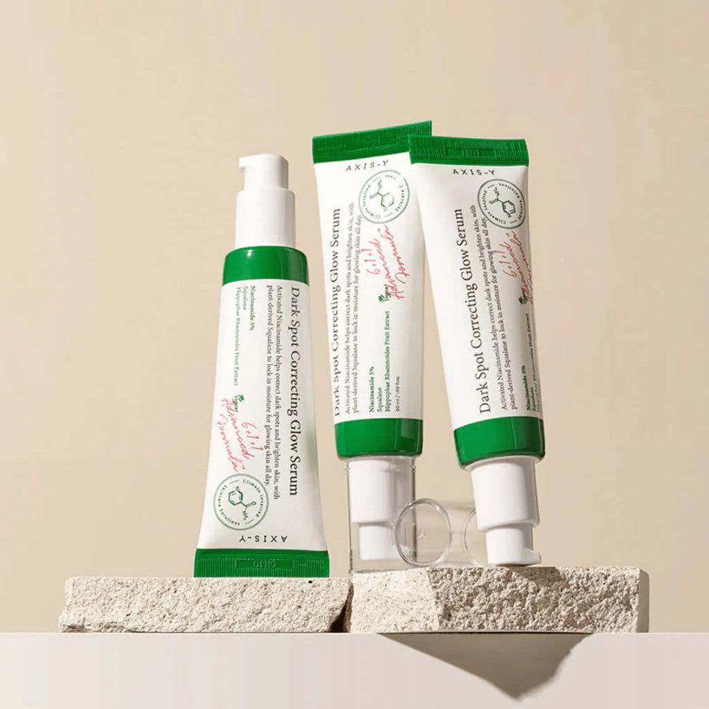 Dark Spot Correcting Glow Serum da AXIS-Y três frascos brilho saudável cosmética coreana Portugal
