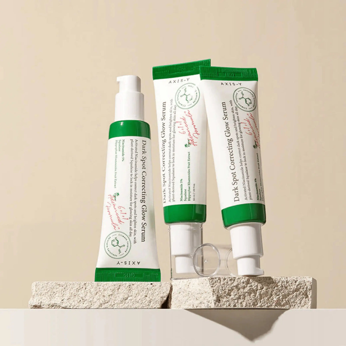 Dark Spot Correcting Glow Serum da AXIS-Y três frascos brilho saudável cosmética coreana Portugal
