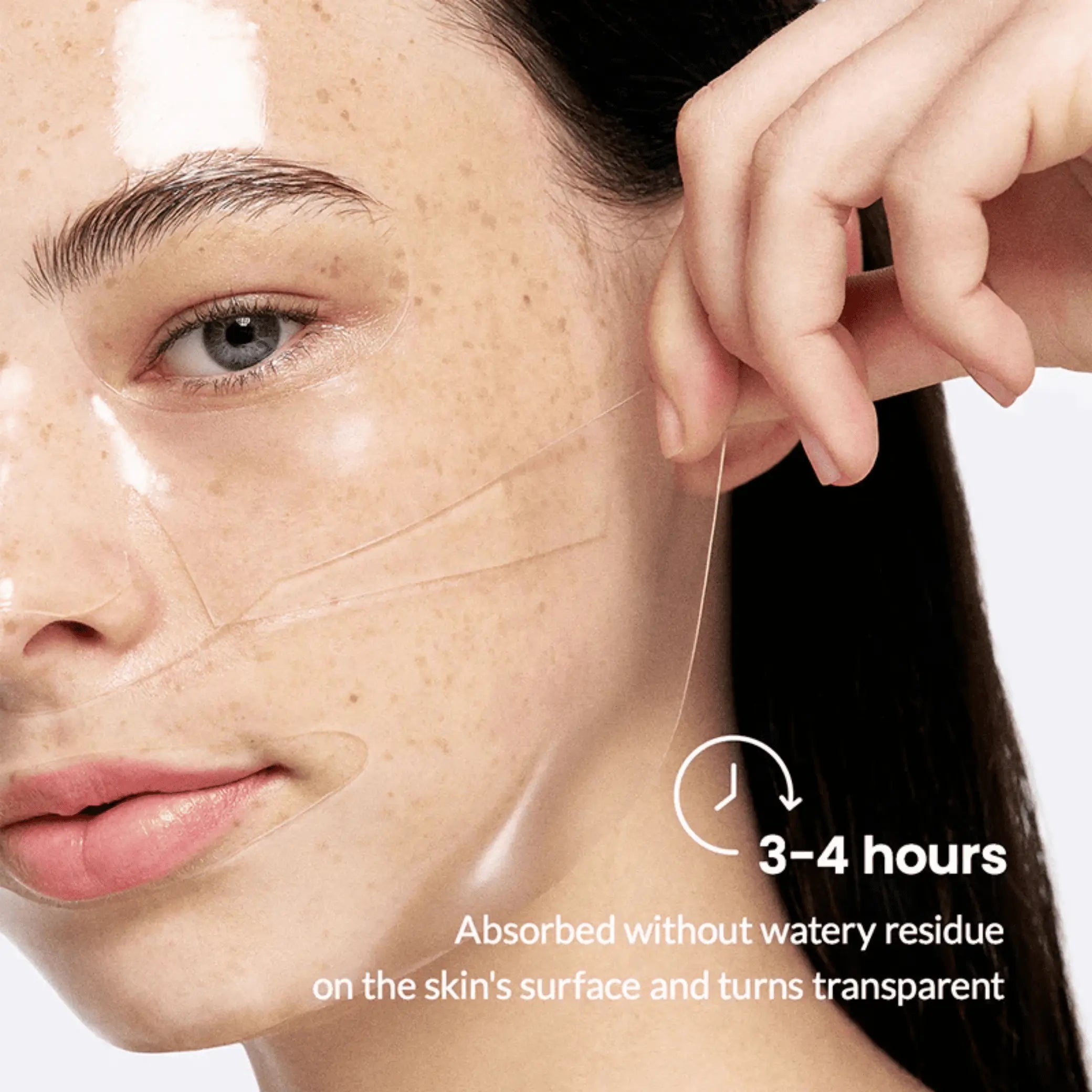 Bio-Collagen Real Deep Mask da Biodance máscara facial aplicada no rosto com texto 3-4 hours