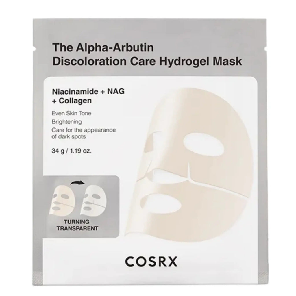 Arbutin Discoloration Hydrogel Mask da COSRX embalagem frontal em fundo branco