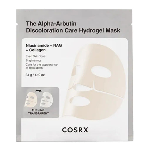 Arbutin Discoloration Hydrogel Mask da COSRX embalagem frontal em fundo branco
