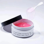 The Peptide Collagen Hydrogel Eye Patch da COSRX em frasco aberto com patches rosa e espatula branca em fundo branco