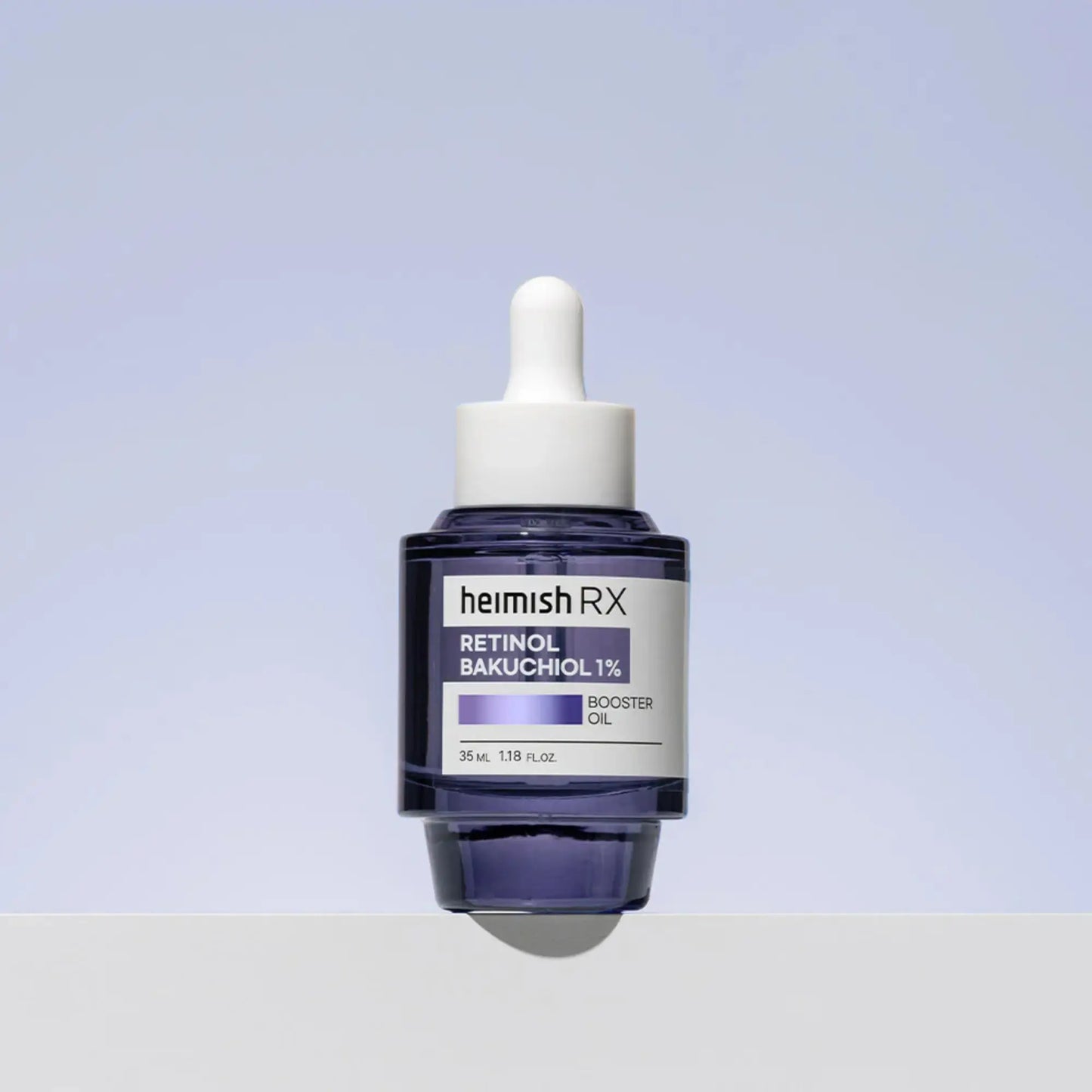 Heimish RX Retinol Bakuchiol Booster Oil 35ml, óleo facial coreano anti-envelhecimento com retinol e bakuchiol, ajuda a reduzir rugas, melhorar elasticidade e regenerar a pele, frasco em pé sobre fundo lilás claro, cosmética coreana skincare k-beauty Portugal.