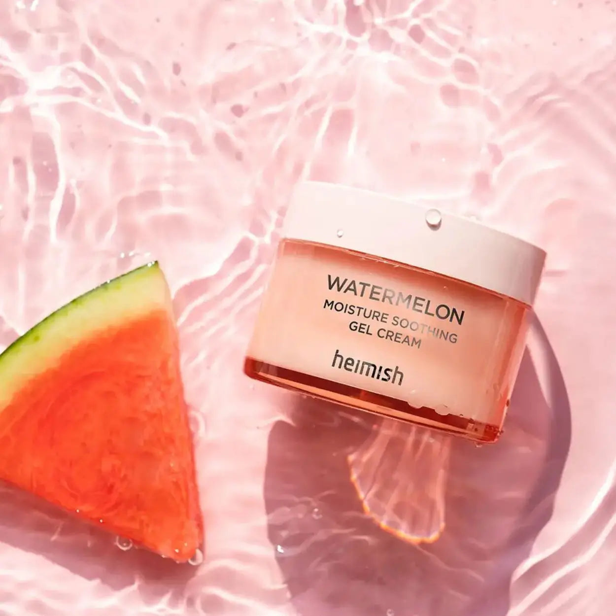 Frasco do Heimish Watermelon Moisture Soothing Gel Cream com fatia de melancia – hidratante coreano em gel com ação calmante e sensação de frescura, cosmética coreana, skincare k-beauty Portugal