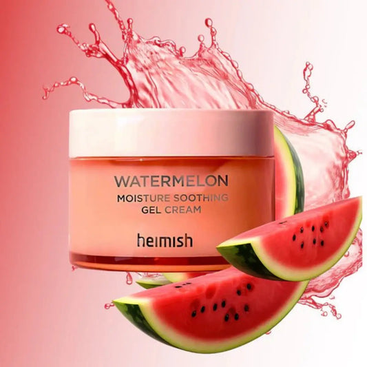 Heimish Watermelon Moisture Soothing Gel Cream com salpicos de água e fatias de melancia – gel creme hidratante coreano com extrato de melancia para acalmar e refrescar a pele, cosmética coreana, skincare k-beauty Portugal
