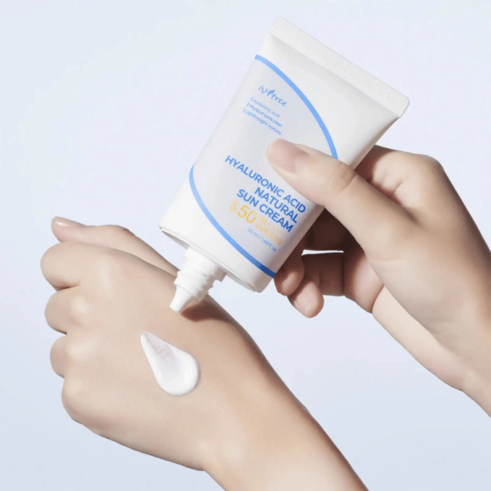 Isntree Hyaluronic Acid Natural Sun Cream SPF50+ embalagem protetor solar mineral coreano 50ml cosmética coreana Portugal