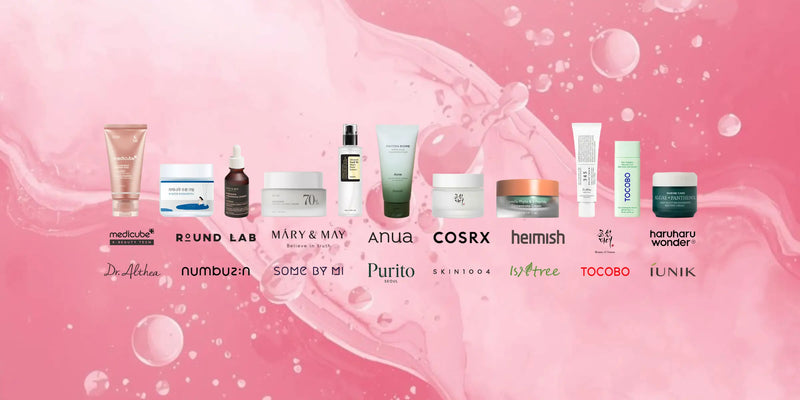Marcas de skincare coreano disponíveis na HaemiSkin incluindo COSRX, Heimish, Anua, Round Lab e Mary & May