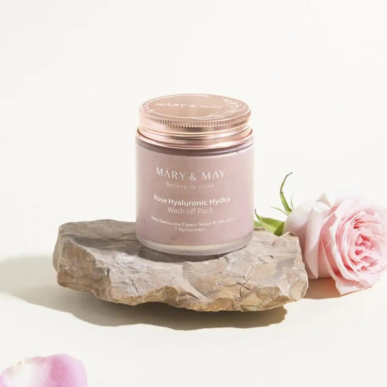 Mary & May Rose Hyaluronic Hydra Wash Off Pack com flor e base de pedra – máscara facial coreana com pétalas de rosa, acalma e melhora a elasticidade da pele seca, cosmética coreana, skincare k-beauty Portugal
