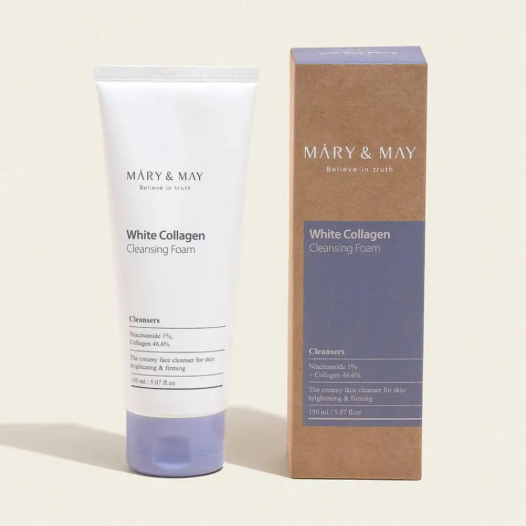 White Collagen Cleansing Foam Mary & May espuma de limpeza coreana com colagénio pele nutrida saudável skincare Portugal