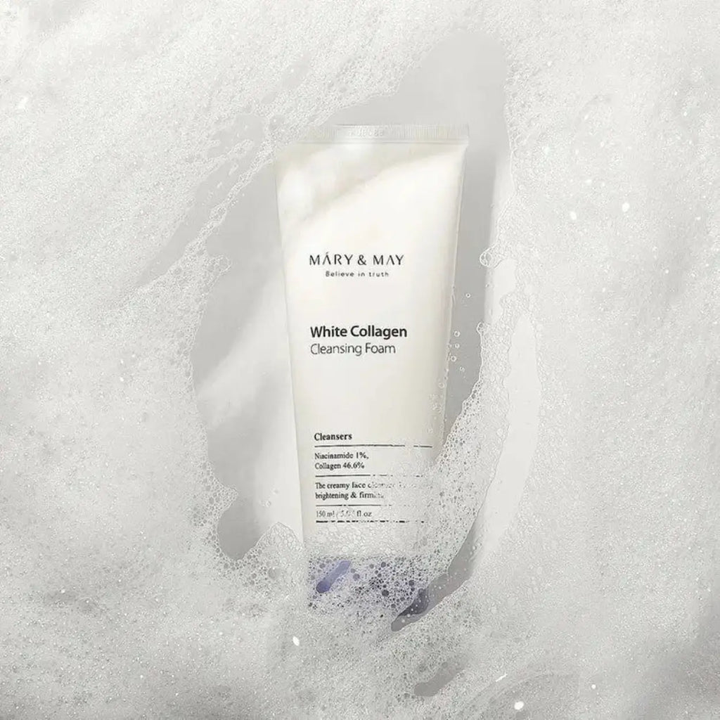 White Collagen Cleansing Foam Mary & May espuma facial colagénio coreano textura suave pele firme e luminosa Portugal