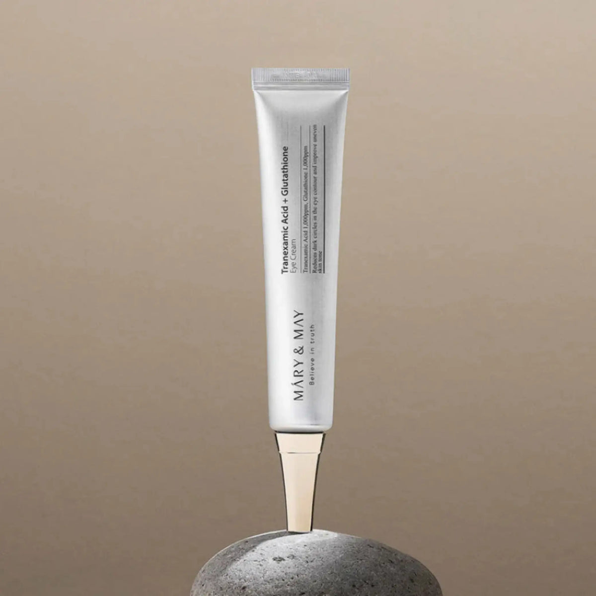 Mary & May – Tranexamic Acid + Glutathione Eye Cream, embalagem do creme de olhos com vitamina C e adenosina, cosmética coreana skincare Portugal
