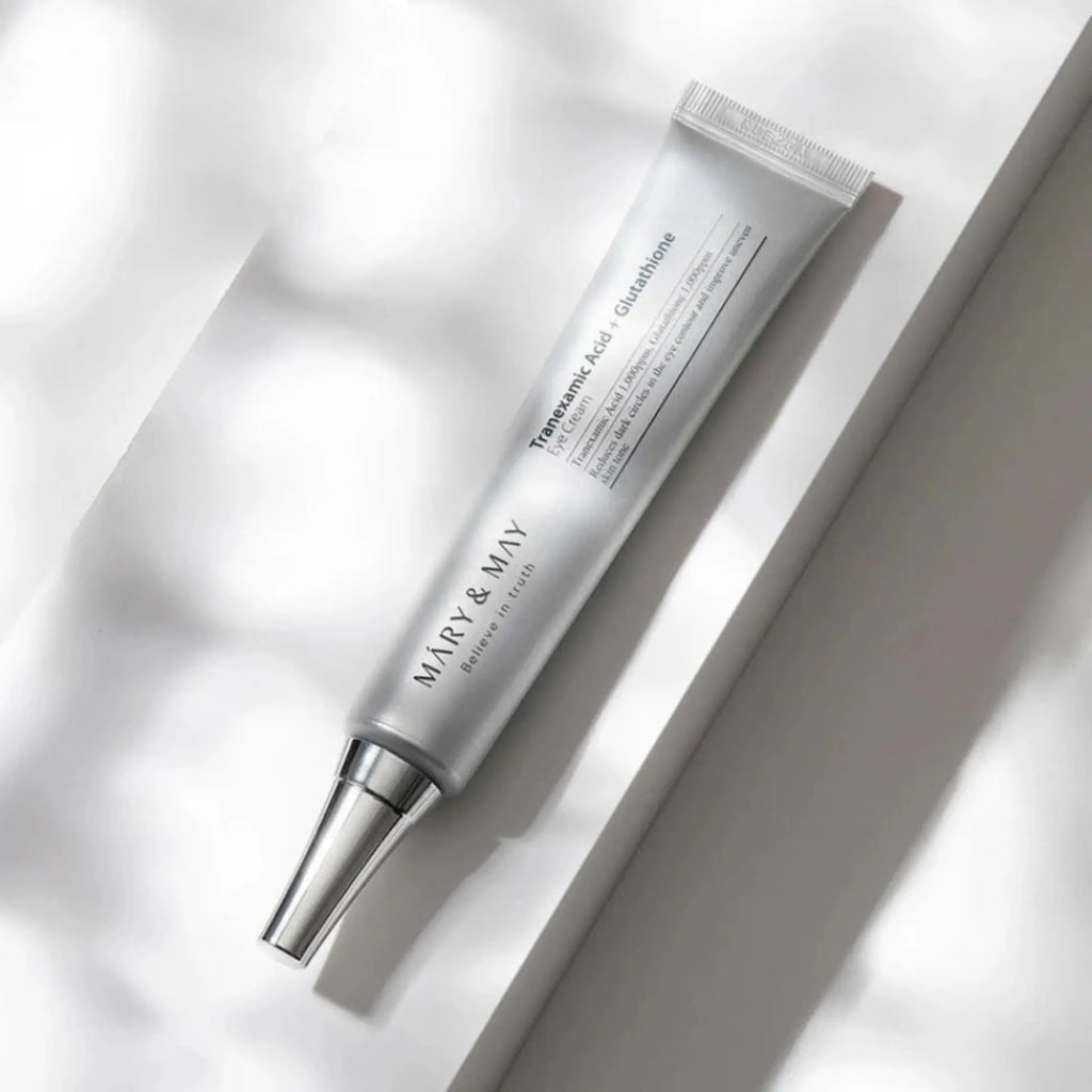 Mary & May – Tranexamic Acid + Glutathione Eye Cream, creme de olhos despigmentante com ácido tranexâmico e glutationa, cosmética coreana skincare Portugal