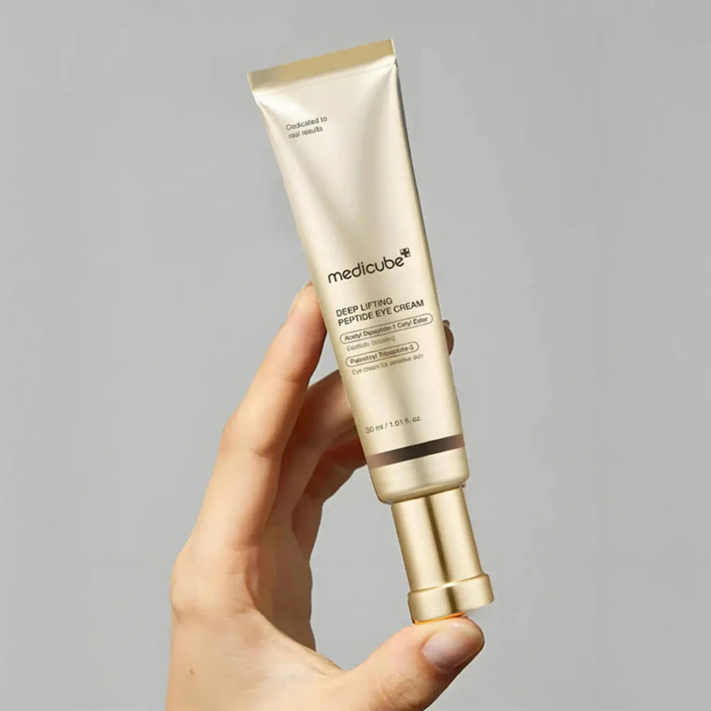 Medicube – Deep Lifting Peptide Eye Cream, embalagem do creme de olhos com péptidos testado clinicamente, cosmética coreana skincare Portugal