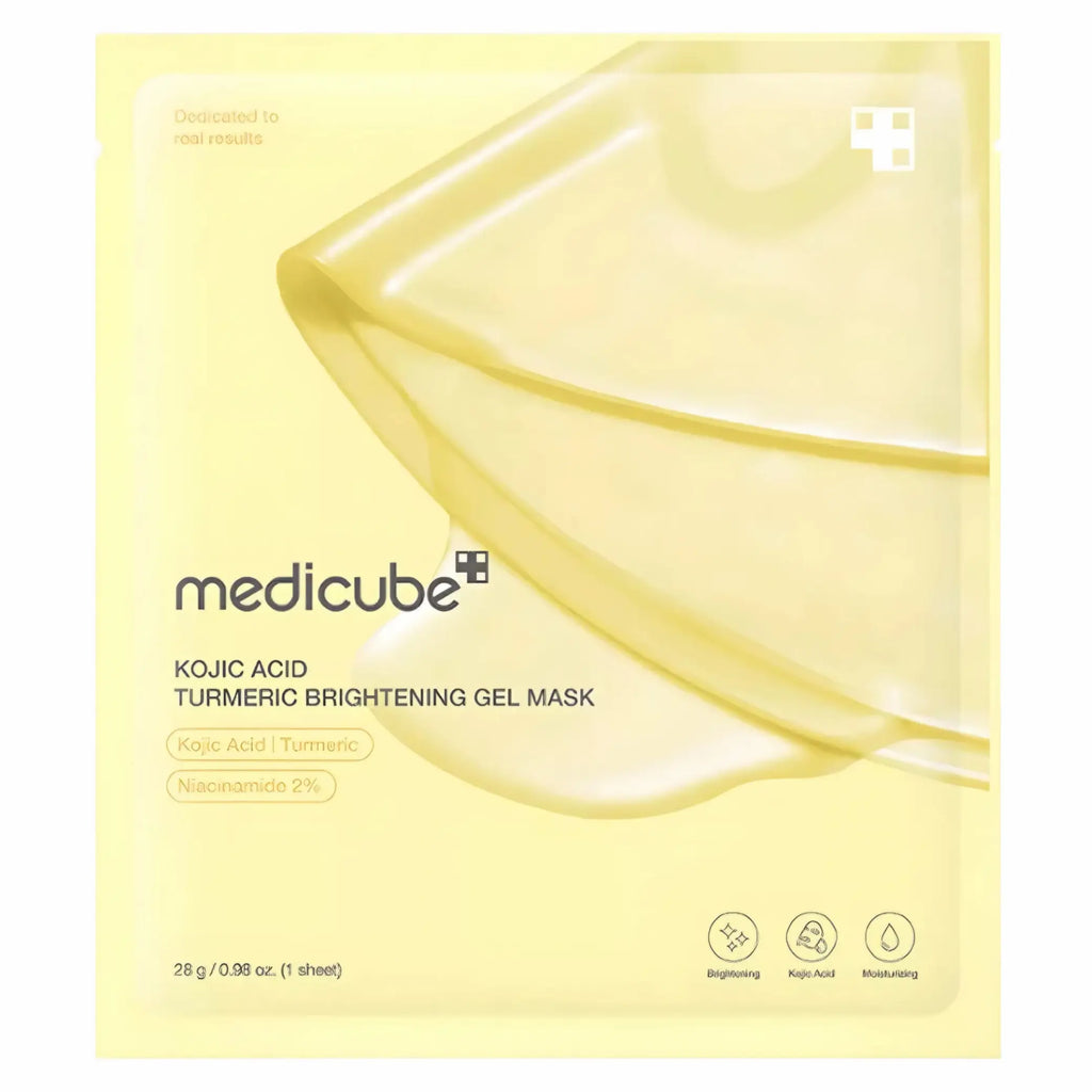Kojic Acid Turmeric Brightening Gel Mask da Medicube embalagem frontal amarela