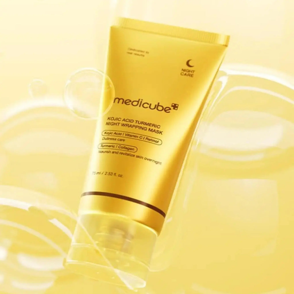 Medicube – Kojic Acid Turmeric Night Wrapping Mask, máscara noturna com ácido kójico e cúrcuma para manchas escuras, cosmética coreana skincare Portugal