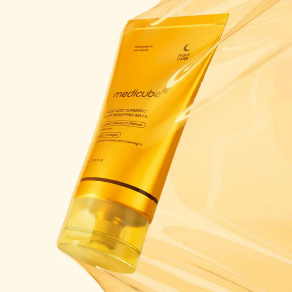 Medicube – Kojic Acid Turmeric Night Wrapping Mask, máscara coreana despigmentante que uniformiza o tom da pele, skincare Portugal cosmética coreana