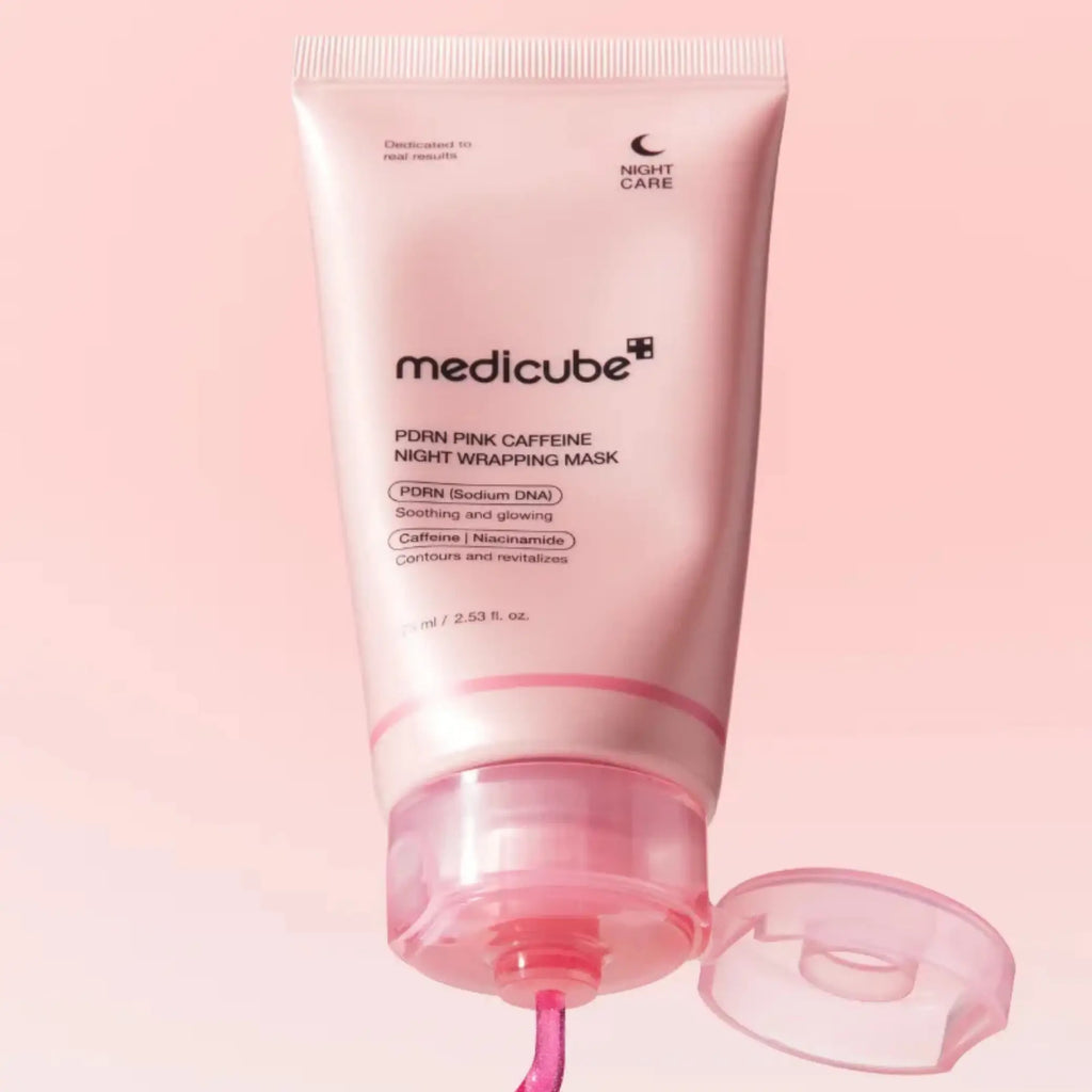 Medicube – PDRN Pink Caffeine Night Wrapping Mask, aplicação noturna para firmeza e definição facial, skincare Portugal cosmética coreana