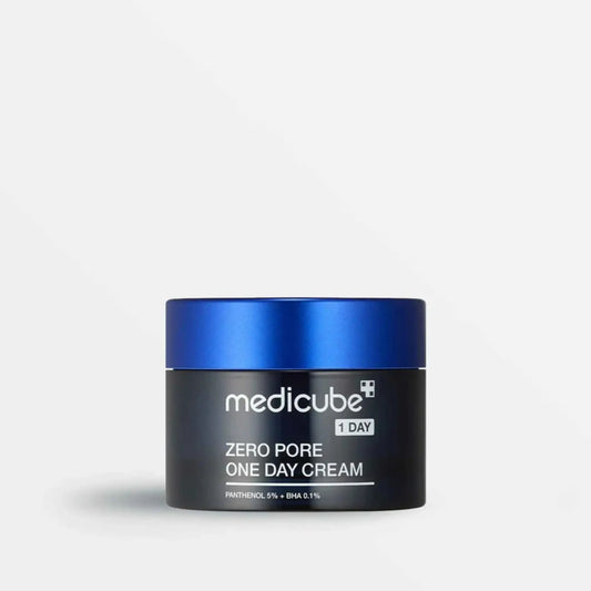 Medicube Zero Pore One Day Cream 50ml, creme facial coreano com niacinamida e adenosina para hidratação, firmeza e suavizar poros, frasco em pé sobre fundo branco, cosmética coreana skincare k-beauty Portugal.
