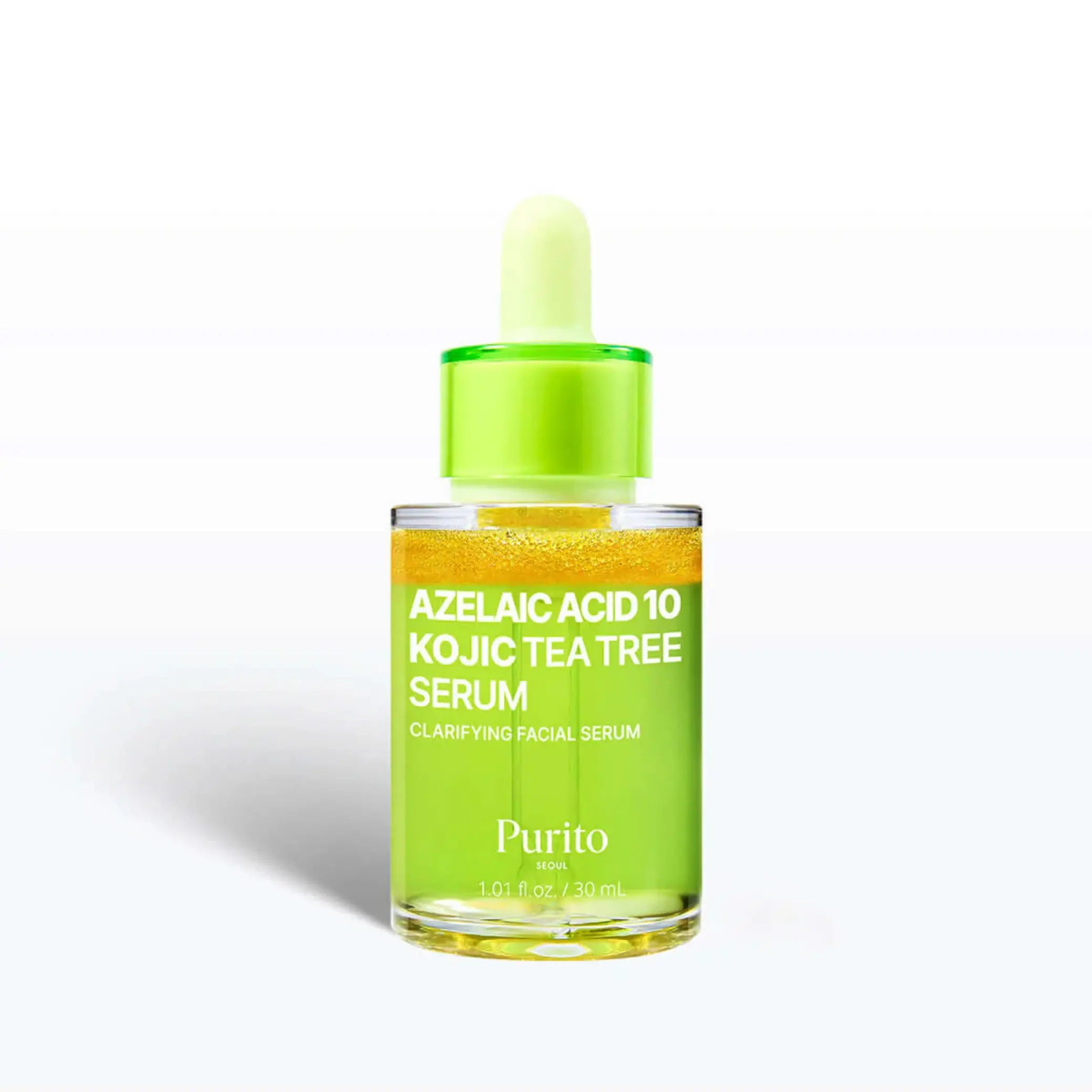 Azelaic Acid 10 Kojic Tea Tree Serum da Purito SEOUL frasco com conta-gotas em fundo branco