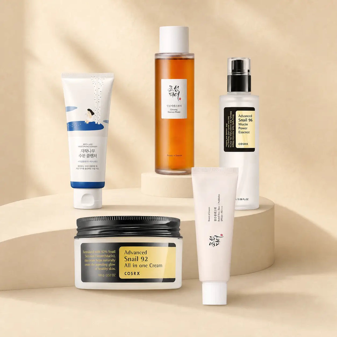Rotina de 5 passos de skincare coreano para pele normal - produtos COSRX e Beauty of Joseon disponíveis na HaemiSkin