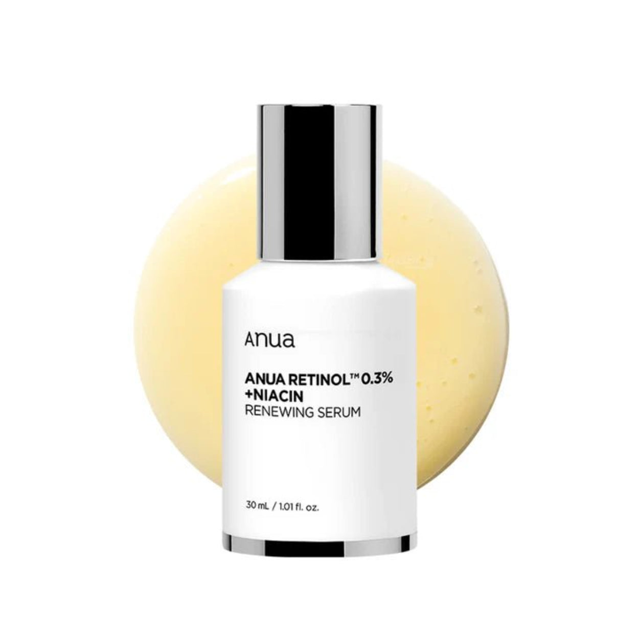 Retinol 0.3% + Niacin Renewing Serum da Anua – sérum coreano com retinol puro e niacinamida, ideal para suavizar linhas finas, uniformizar o tom da pele e estimular a renovação celular. A sua fórmula equilibrada ajuda a reduzir manchas e sinais de envelhecimento, proporcionando uma pele mais firme e luminosa. Um essencial de k-beauty para uma rotina de cosmética coreana eficaz no rejuvenescimento da pele