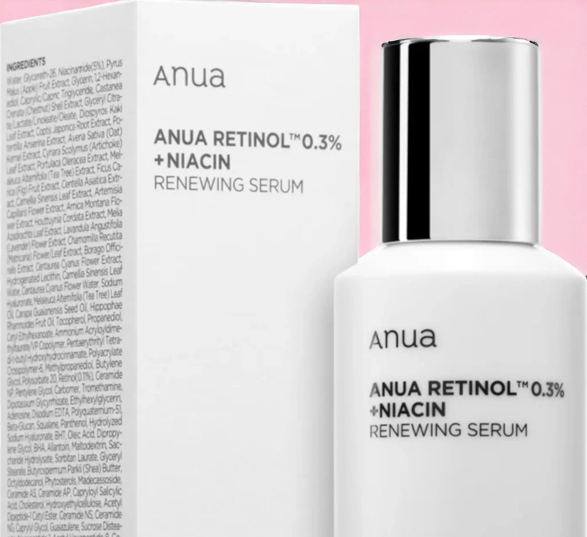 Retinol 0.3% + Niacin Renewing Serum da Anua – sérum coreano com retinol puro e niacinamida, ideal para suavizar linhas finas, uniformizar o tom da pele e estimular a renovação celular. A sua fórmula equilibrada ajuda a reduzir manchas e sinais de envelhecimento, proporcionando uma pele mais firme e luminosa. Um essencial de k-beauty para uma rotina de cosmética coreana eficaz no rejuvenescimento da pele