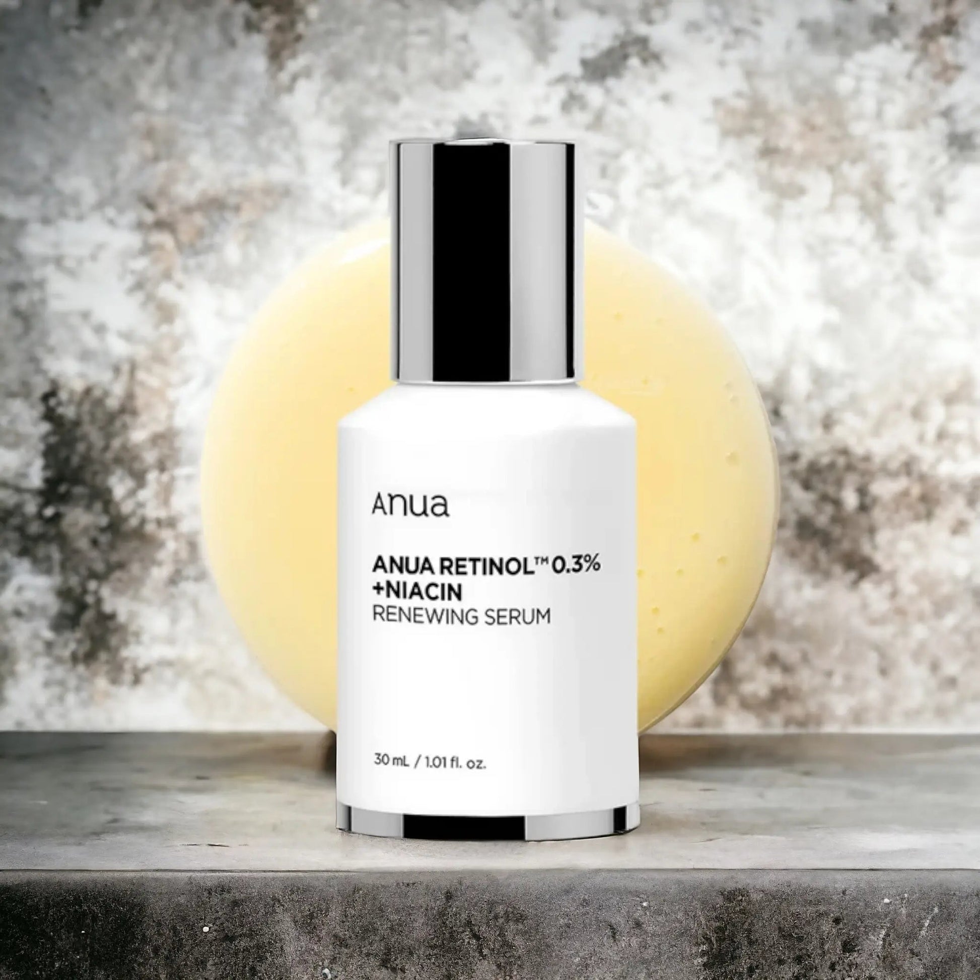 Retinol 0.3% + Niacin Renewing Serum da Anua – sérum coreano com retinol puro e niacinamida, ideal para suavizar linhas finas, uniformizar o tom da pele e estimular a renovação celular. A sua fórmula equilibrada ajuda a reduzir manchas e sinais de envelhecimento, proporcionando uma pele mais firme e luminosa. Um essencial de k-beauty para uma rotina de cosmética coreana eficaz no rejuvenescimento da pele
